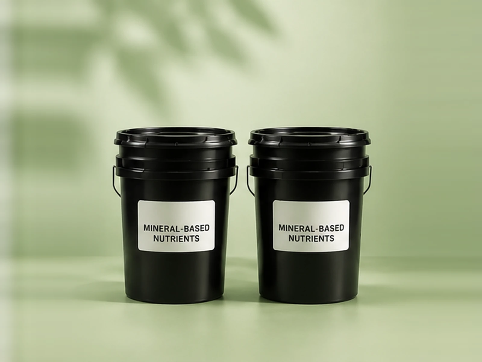 Üzerinde iyonik mineral bazlı besinler etiketi bulunan iki besin bidonu