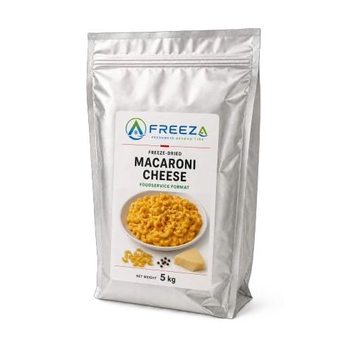 Freeze-dried Macaroni Cheese, supplied as 5 kg mylar pouch