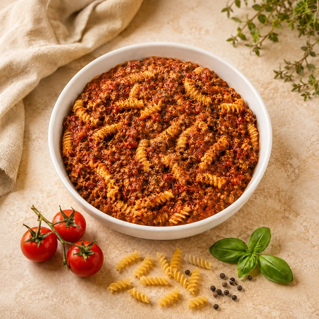 Dondurarak kurutulmuş Bolonez Soslu Makarna